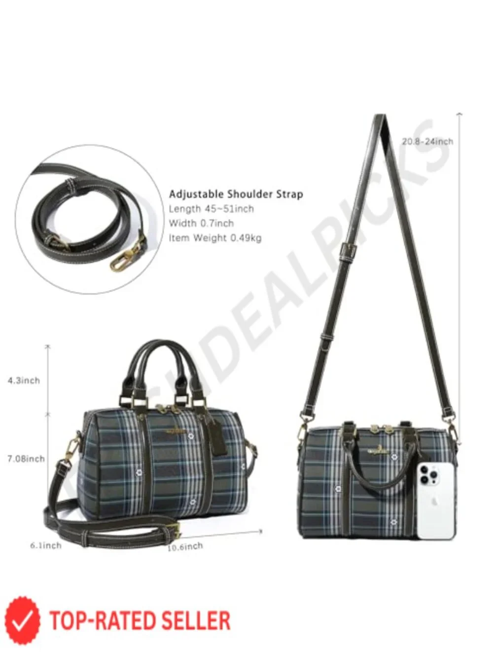 Vegan Leather Barrel Satchel Purse Top Handle Crossbody Bag